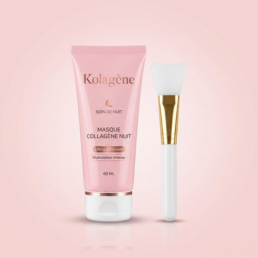 Masque Collagène Nuit Kolagène — tube et pinceau applicateur, texte en français